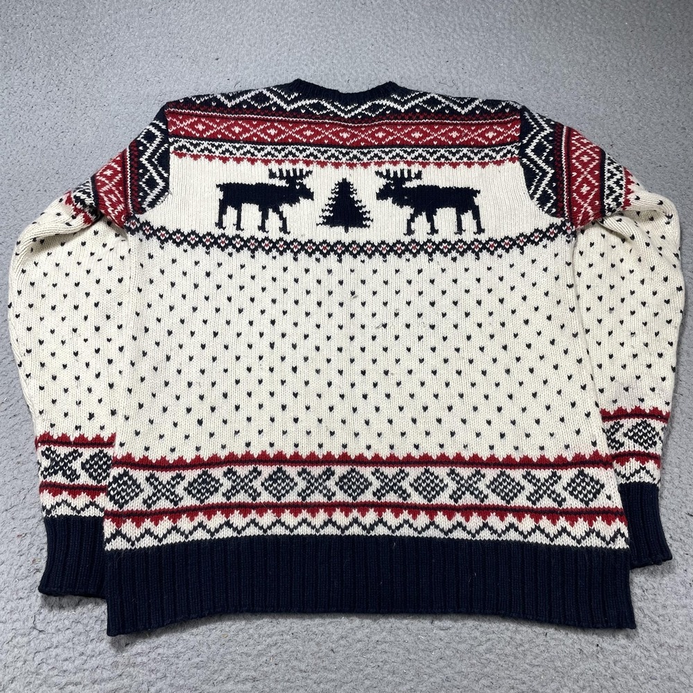 Polo Ralph Lauren Sweater Mens Medium White Moose Fair Isle Crewneck Pullover - Picture 10 of 16